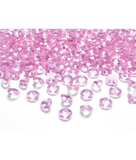 100 x Confettis de diamant en plastique rose clair (12 mm)