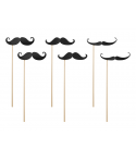 6 x Moustaches noires sur tige pour photobooth