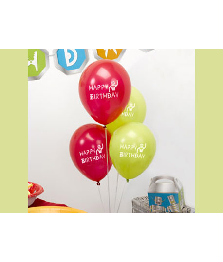 8 x Ballon Happy Birthday "robot" vert et rouge