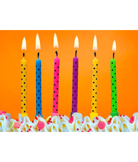 6x Bougie d'anniversaire pour gâteau multicolores et pois noirs