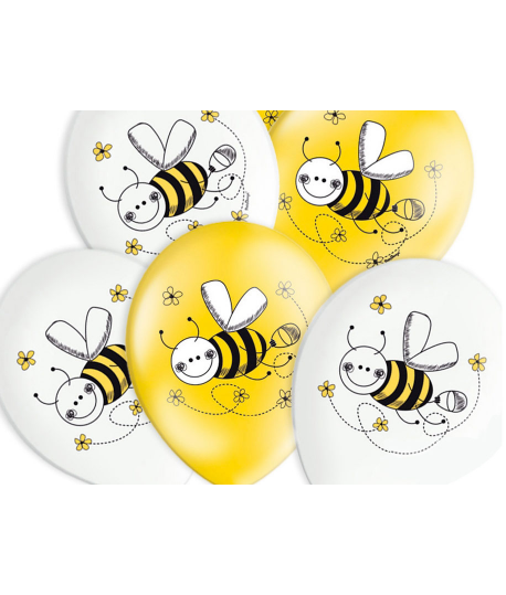 6 x ballon d'anniversaire abeille jaune et blanc