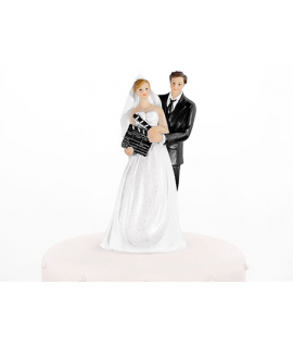 Figurine pour gâteau mariage "mariés et clap cinéma"
