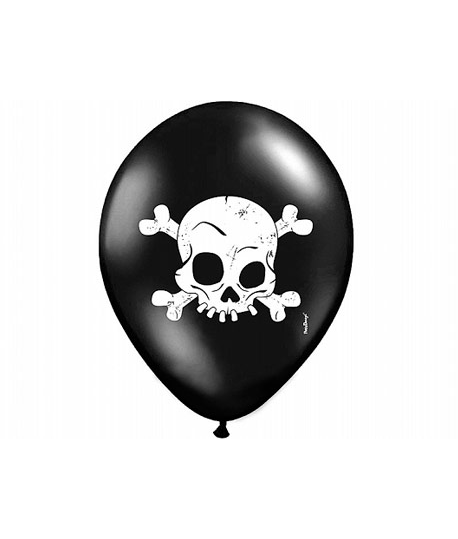 10x Ballon à gonfler noir et blanc à tête de mort