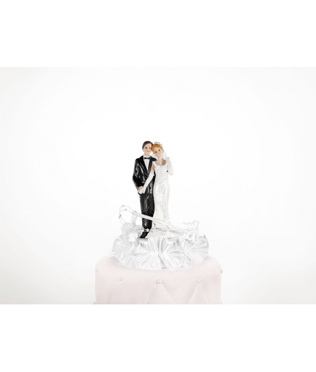 Figurine pour gâteau "couple de mariés au balcon" en blanc