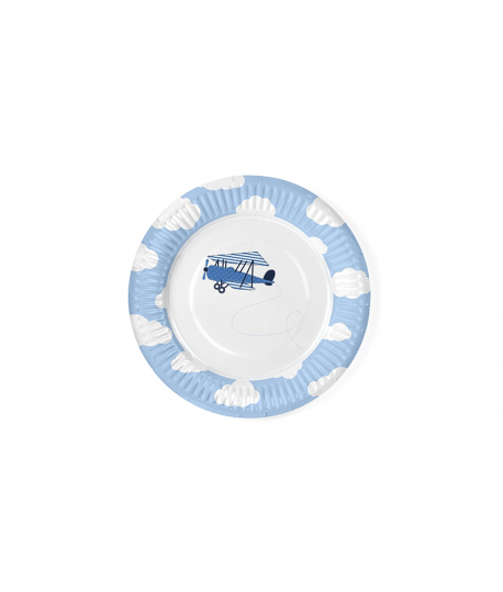 6 x assiette ronde bleue "petit avion" 18cm