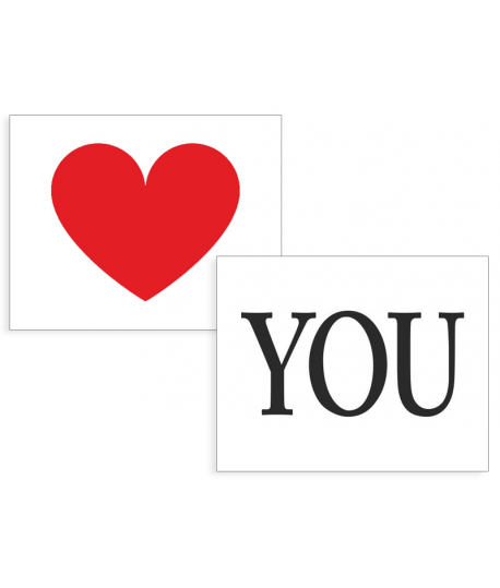Stickers " coeur & YOU" rouge & noir sur blanc 2 pièces 47x37mm