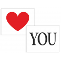 Stickers " coeur & YOU" rouge & noir sur blanc 2 pièces 47x37mm