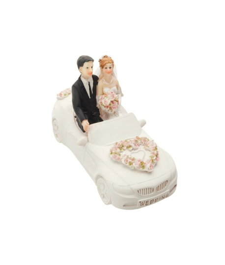 Figurine pour gâteau "couple de mariés en voiture"