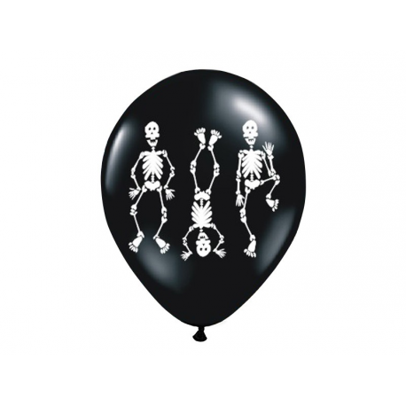 10x Ballon à gonfler noir et blanc squelette