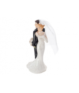 Figurine pour gâteau "couple de mariés dos à dos avec bouquet de fleurs"