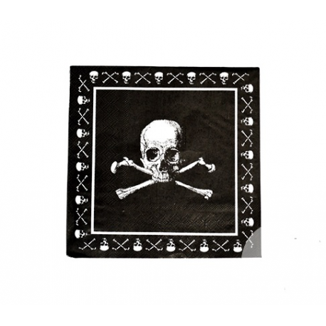 20 x Serviette pirate tête de mort noir et blanc