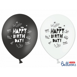 10 x ballon HAPPY BIRTHDAY mix noir et blanc 