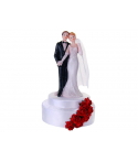 Figurine pour gâteau "couple de mariés se tenant la main" en blanc et rouge