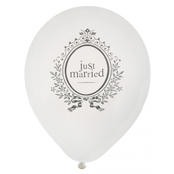 8x Ballons "JUST MARRIED" blanc et gris