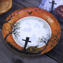 8x assiette Halloween noir et orange cimetière