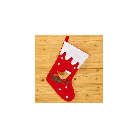 Chaussette de Noël rouge et blanche avec boule et houx 40cm