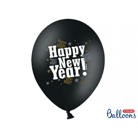 10x Ballon à gonfler noir et blanc "Happy New Year"