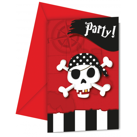 6 x carte d'invitation pirate tête de mort