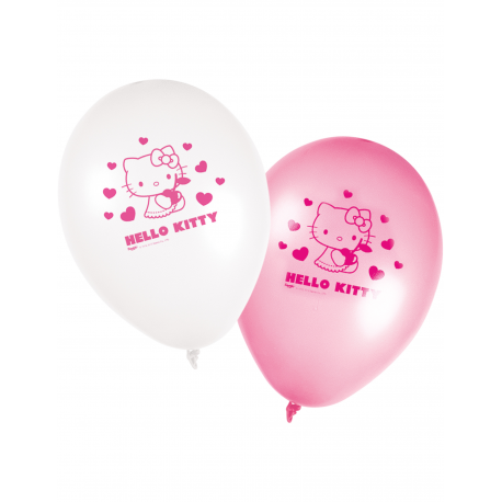 8x Ballon Hello Kitty blanc et rose